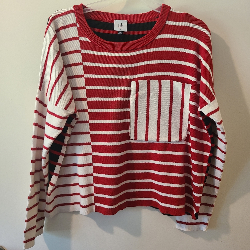 CAbi Striped Sweater in Red and White